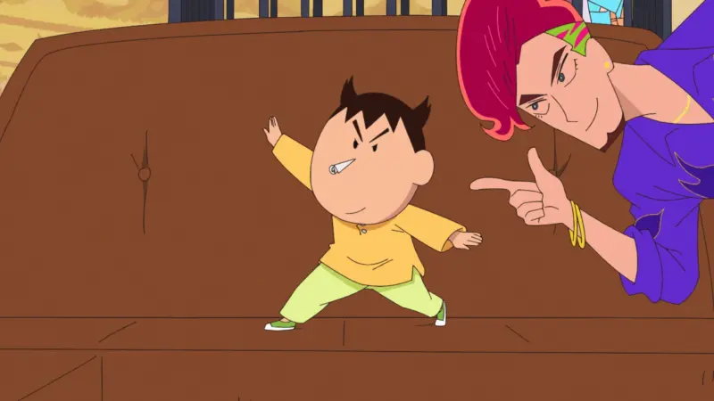 ▲《電影蠟筆小新：超華麗！灼熱的春日部舞者們》8月22日在台上映，阿呆（中）變成了一名「暴君」失控大暴走。（圖／車庫娛樂）