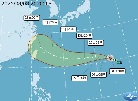 ▲楊柳颱風最新路徑預報，走勢再度往北修，有機會略過北台灣頭頂，不過路徑仍有不確定性。（圖／取自中央氣象署cwa.gov.tw）