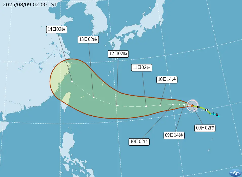 ▲楊柳颱風路徑大幅度改變，原本預計會從巴士海峽通過，現在卻變成通過北部海面。（圖/中央氣象署cwa.gov.tw）