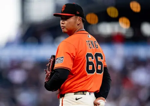 ▲效力MLB美國職業棒球大聯盟（Major League Baseball）舊金山巨人的台灣投手鄧愷威於今（9）日，在甲骨文球場（Oracle Park）迎來本季主場首度登板，繳出亮眼表現。（圖／美聯社／達志影像）