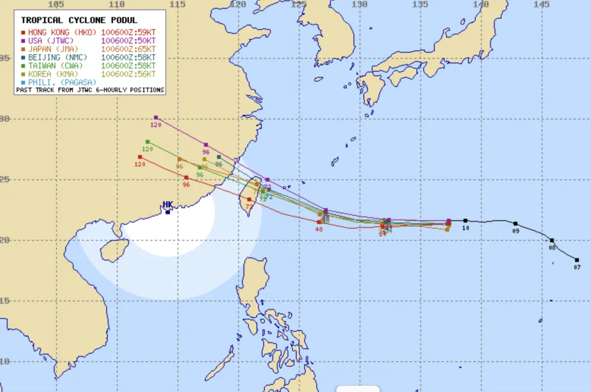 ▲楊柳颱風路徑大方向往台灣直撲，後續還有往南、往北修正的機會。（圖／翻攝Typhoon2000）