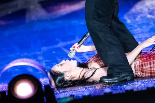 ▲▼宣美最後幾首表演時，直接跪地+躺在濕漉漉的地板上，膝蓋直接見血。（圖／讀者提供）