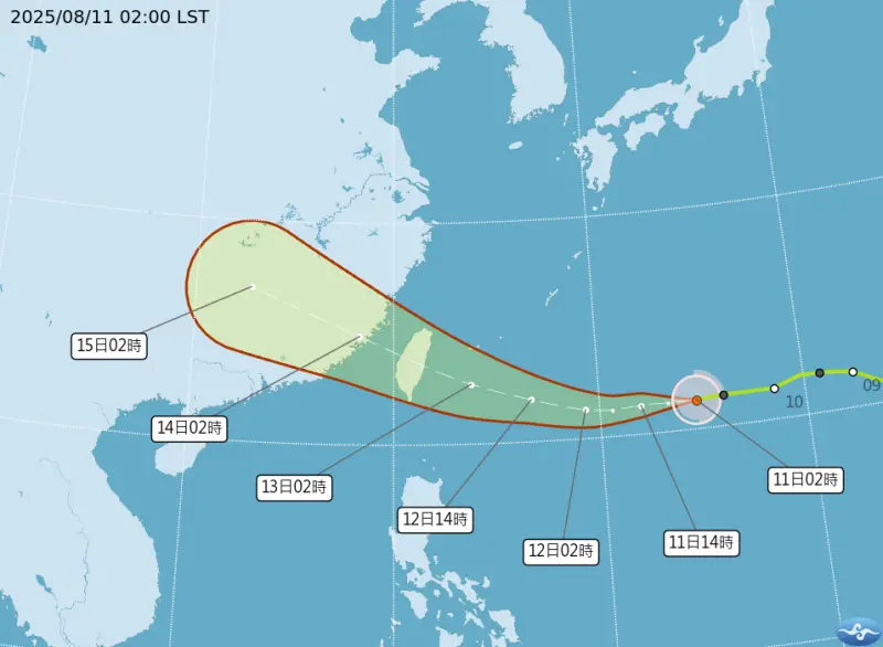 ▲楊柳颱風預計週三、週四抵達台灣，最新路徑幾乎確定會直撲台灣。（圖／中央氣象署cwa.gov.tw）