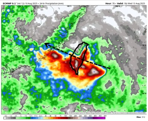 ▲吳聖宇提醒，降雨影響最大區域可能是宜蘭以南、花蓮、台東以及嘉義以南山區，東半部、嘉義以南地區（尤其山區）的民眾要特別留意天氣變化。（圖／天氣職人-吳聖宇）