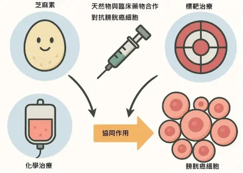 ▲中西整合研究發表芝麻素萃取物在膀胱癌上有與化療藥的協同作用、可以促進療效。（圖／簡采汝提供）