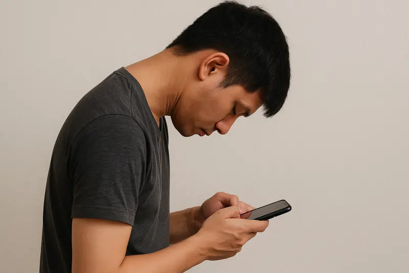 龜頸族暴增！狂滑手機害頸椎過度受壓　醫：低頭60度＝揹著小學生