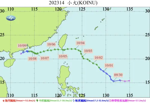 ▲2023年的「小犬颱風」也是屬於第4類路徑，當年在蘭嶼吹起每秒95.2公尺，超過17級陣風。（圖／中央氣象署cwa.gov.tw）