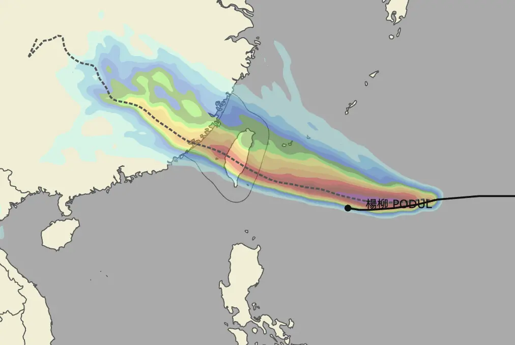 ▲楊柳颱風預估明（13）日就會登陸台東地區，並被歸類為颱風侵台「第4類路徑」。（圖／翻攝NCDR）
