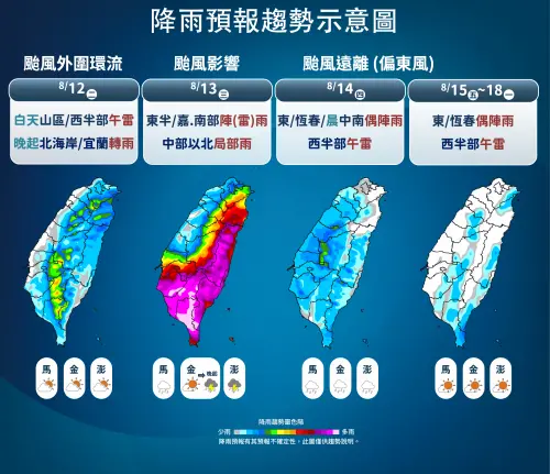 ▲楊柳颱風預估明天中午左右登陸台灣，傍晚出海，期間將替東半部、西南部、南部山區帶來最劇烈的雨勢。（圖／中央氣象署cwa.gov.tw）