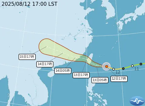 ▲楊柳颱風維持中度颱風等級，路徑持續往西移動，週三對台灣影響最大。（圖／中央氣象署cwa.gov.tw）