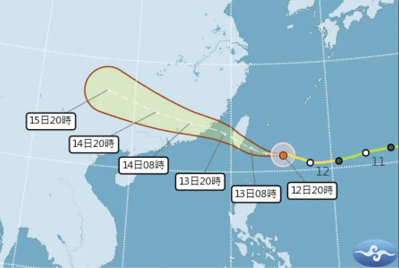 ▲楊柳颱風明（13）日暴風圈將接觸台灣陸地，中午左右登陸台東，傍晚從台南附近出海，深夜遠離台灣。（圖／中央氣象署cwa.gov.tw）