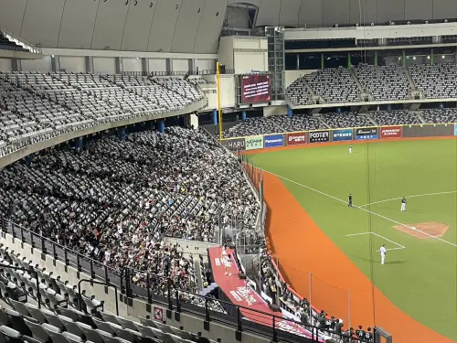 ▲樂天桃猿擔任大巨蛋主場球隊，客隊應援被安排在三壘區。（圖／記者林子翔攝）