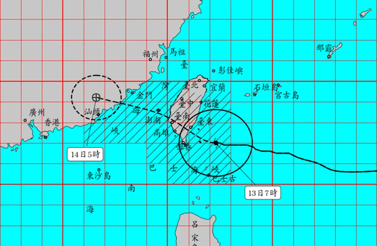 ▲楊柳颱風今（13）日7時暴風圈逐漸進入台灣東部陸地，氣象專家吳聖宇提醒，颱風發展狀況比預期強，今日東部地區需嚴防14級強陣風、下午大台北地區亦有機會出現9級強陣風。（圖／中央氣象署cwa.gov.tw）