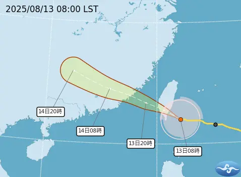 ▲楊柳颱風路徑已經幾乎確定，海陸警齊發中，暴風圈已在今（13）日清晨接觸陸地，颱風中心預估中午從台東登陸。（圖／中央氣象署cwa.gov.tw）