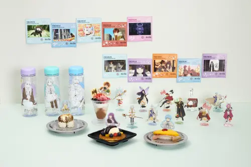 ▲動畫《葬送的芙莉蓮》台灣壽司郎聯名10款盲袋壓克力立牌、3款冷水瓶、10款大貼紙等37款周邊，8月18日起開搶，吃聯名餐點免費送角色插卡及6間主題店一覽。（圖／台灣壽司郎提供）