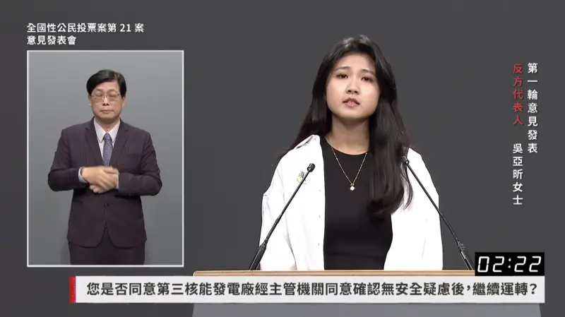 核三重啟公投辯論激戰！吳亞昕：核廢料最終處置場將放在哪？