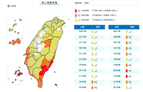 ▲楊柳颱風強風特報（圖／取自中央氣象署cwa.gov.tw）