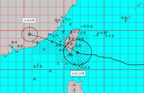▲楊柳颱風今日10時的中心位置在北緯22.2度，東經 121.7度，即在臺東的東南方約90公里之處，以每小時29轉32公里速度，向西北西進行。（圖／中央氣象署cwa.gov.tw）