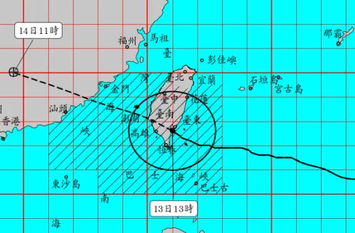▲楊柳颱風持續發布「海上陸上警報」，颱風中心已在下午1時00分至1時10分之間登陸「台東太麻里」，傍晚在台南、高雄一帶出海，各地雨勢今天最明顯。（圖／中央氣象署cwa.gov.tw）
