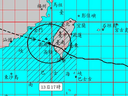 ▲楊柳颱風今（13）日下午1時左右登陸「台東太麻里」，下午4時左右從「台南七股」出海，強度逐漸減弱中。（圖／中央氣象署cwa.gov.tw）