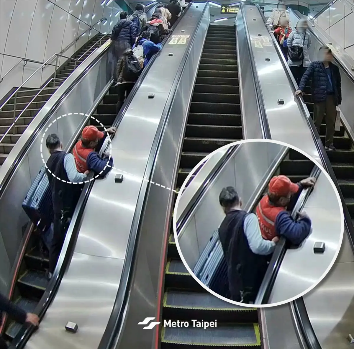 ▲北捷小編分享，有位下班的駕駛機警救住差點在手扶梯上摔倒的阿公。（圖／擷取自台北捷運臉書）
