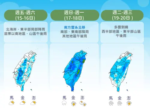 ▲楊柳颱風遠離台灣，週末前天氣回歸穩定，但週日過後水氣增加，全台有雨，甚至可能有熱帶擾動發展。（圖／中央氣象署cwa.gov.tw）