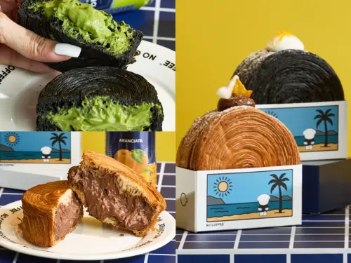 ▲聖沛黎洛NO COFFEE限定聯名可頌「柚香抹茶可頌」165元，「橙光可可可頌」165元。(圖／SanPellegrino聖沛黎洛提供）