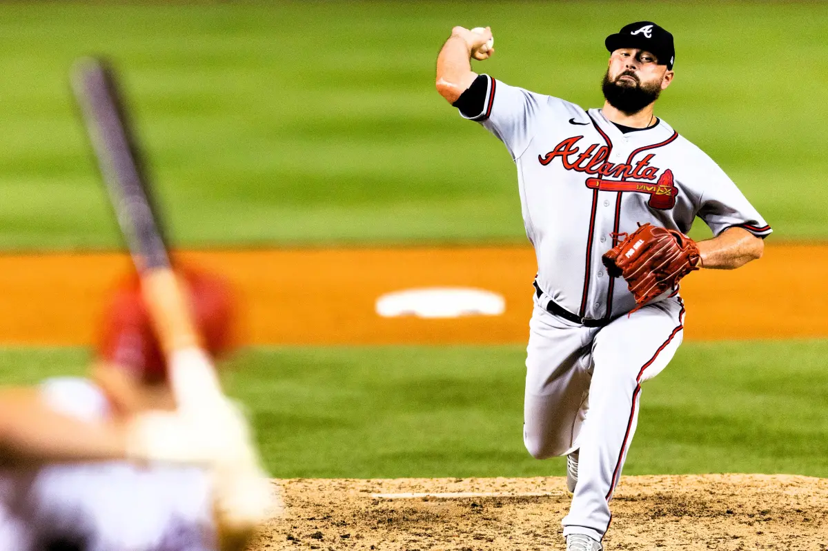 ▲根據《MLBTR》報導，亞特蘭大勇士（Atlanta Braves）已釋出31歲右投手史蒂芬斯（Jackson Stephens），並透露這位具備大聯盟經驗的投手即將前往台灣，與中職球隊簽約，展開生涯新篇章。（圖／美聯社／達志影像）