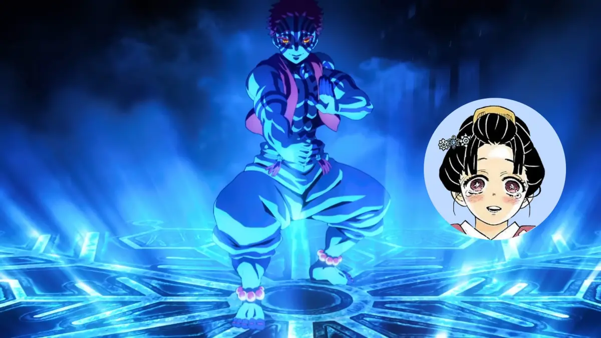 ▲《劇場版「鬼滅之刃」無限城篇 第一章 猗窩座再襲》的「三哥」猗窩座血鬼術術式．羅針（羅盤）陣容，是取自戀雪（右）過去配戴的髮飾。（圖／アニプレックス チャンネル YouTube、鬼滅之刃_Wiki）