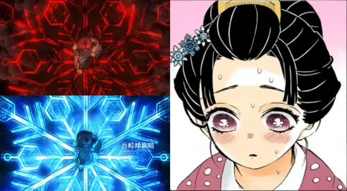 ▲《劇場版「鬼滅之刃」無限城篇 第一章 猗窩座再襲》中，當猗窩座展開「羅針」，他腳底下的雪花圖紋，是源自戀雪曾配戴的髮飾。（圖／アニプレックス チャンネル YouTube）