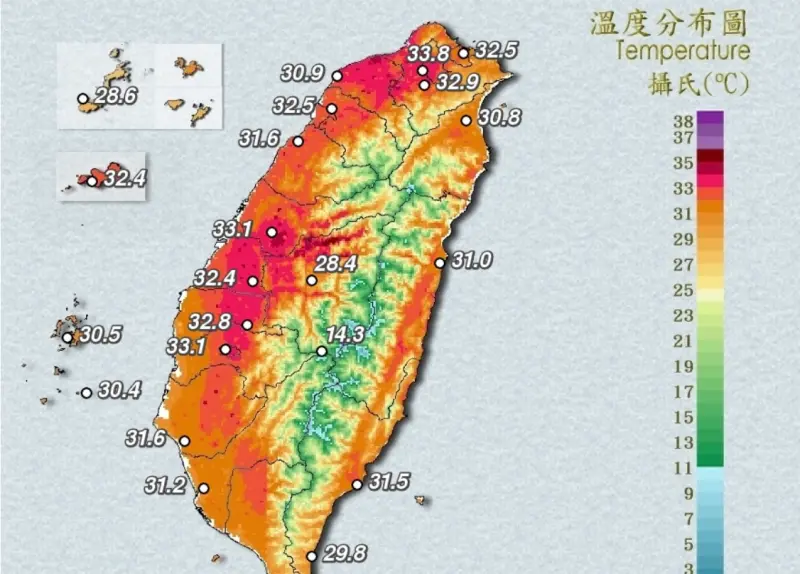 快訊／快被烤焦了！氣象署：6縣市高溫特報　雙北桃園飆36°C熱爆