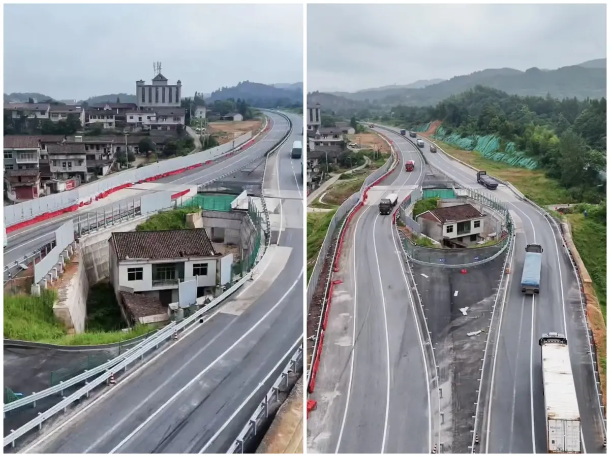 ▲位在中國江西金溪縣G206公路的「最強釘子戶」，房子被車道包圍，由於通車後噪音實在難忍，屋主一家已經悄悄撤離。（圖／翻攝自微博）