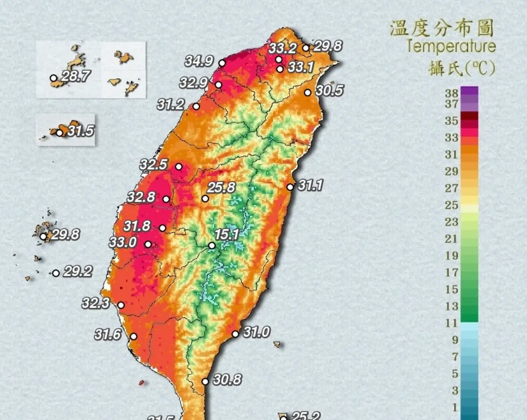 ▲中央氣象署發布高溫特報，新北桃園上看攝氏36度高溫。（圖／翻攝自中央氣象署cwa.gov.tw）