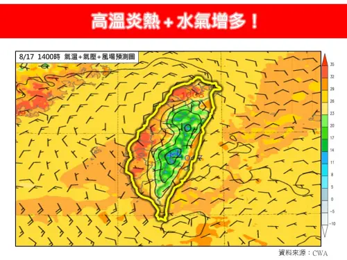 ▲今天依舊高溫炎熱，但低壓帶北抬影響，午後中南部容易有較大雨勢。（圖／林老師氣象站）
