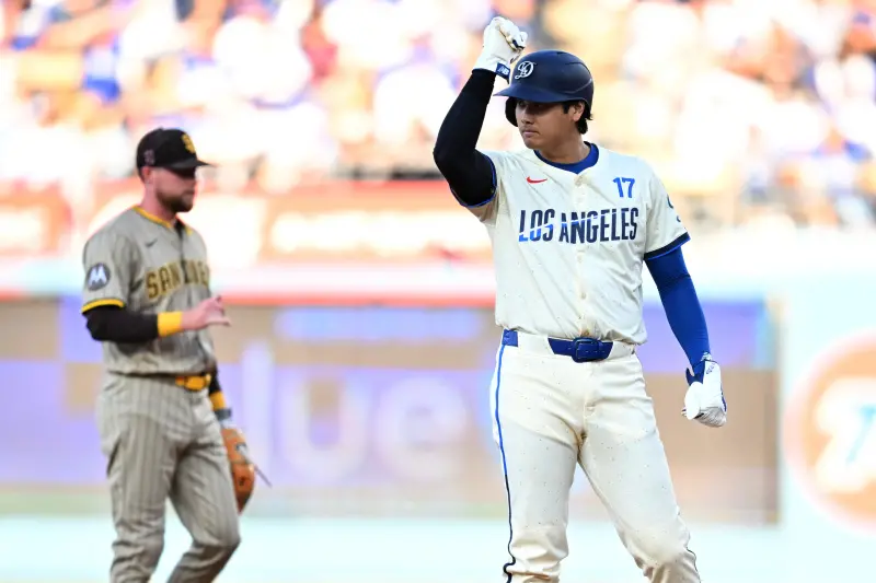 ▲大谷翔平對教士敲安並選到2保送，連14場上壘並貢獻2分，道奇最終6：0完封對手重返國聯西區龍頭。（圖／路透／達志影像）