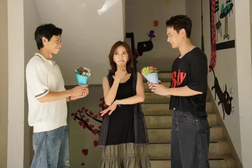 ▲奇幻都會喜劇 《新手上路》主要演員為主要演員黃冠智（左起）、陳意涵、劉冠廷，三人在劇中有一段三角戀。（文策院與四方四隅提供）