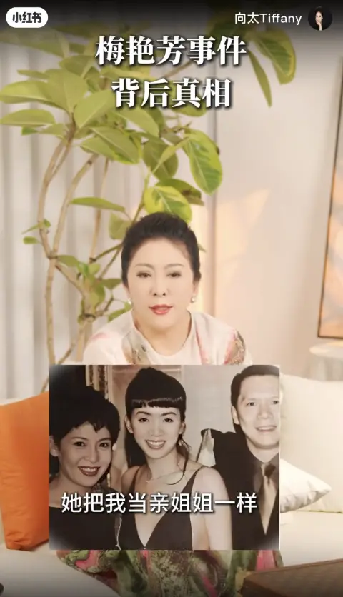 ▲向太（如圖）在自己的節目中提到曾經與梅艷芳（下方中）情同姊妹，所以梅艷芳出事，自己一定要幫忙。（圖／摘自 向太Tiffany 小紅書）