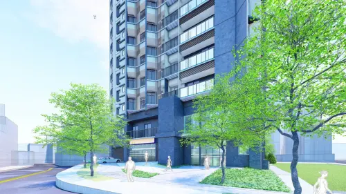 ▲淡水海天段社會住宅一樓周邊立面(模擬圖)。