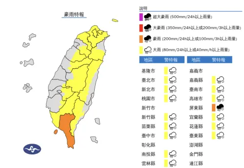 快訊／下班注意！台北等16縣市「豪雨特報」　氣象署：警戒到晚上
