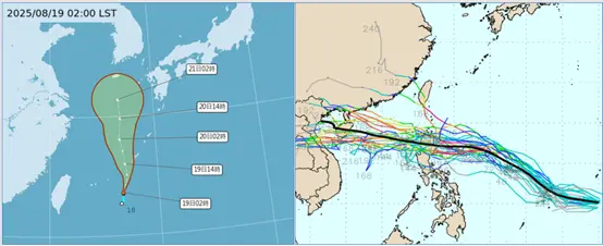 ▲輕度颱風「玲玲」有可能在今日就生成，但根據中央氣象署顯示最新路徑，對台灣沒有直接影響；值得注意的是，關島南方海面還有另一處熱帶擾動，也有發展成颱風的潛勢。（圖／取自「氣象應用推廣基金會．老大洩天機」專欄metapp.org.tw）