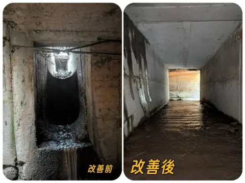 ▲弘光科大至北勢溪段排水，加大側溝尺寸銜接箱涵，讓排水效率提升(圖／建設局提供)