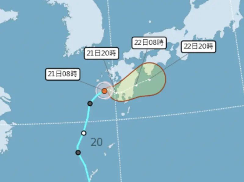▲玲玲颱風今（21）日上午生成，路徑即將登陸日本，替日本「鹿兒島、九州南部」帶來明顯風雨，對台灣則無影響。（圖／中央氣象署cwa.gov.tw）