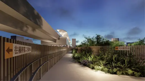 ▲R20聯開案將設置新的立體空橋，民眾可從捷運月台層直達聯開基地，這一座新的立體空橋，將成為兼具藝術性與實用性的空中綠廊。（示意圖／高市府捷運局提供）