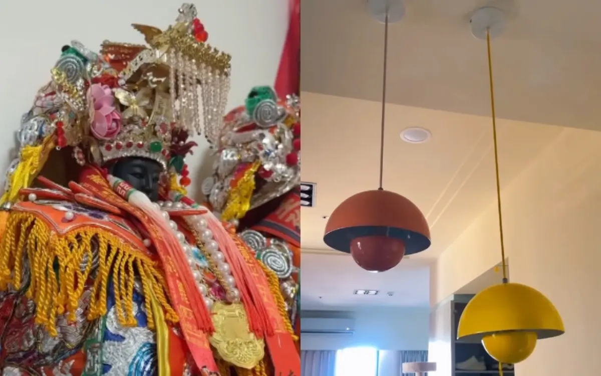 ▲嘉義大埔5.1地震，不少南部人都有感，有台南人拍到家中媽祖神像頭冠狂晃、吊燈搖擺的畫面。（圖／翻攝自Threads@kuanzhi0316、Even Hon）