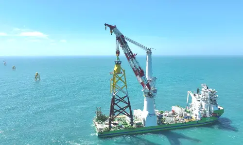 ▲台船環海風電工程公司完成海龍離岸風場套管式水下基礎安裝工程，以開啟離岸風電新篇章。(圖／台船環海風電工程公司提供)