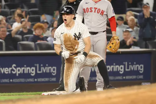 ▲MLB紐約洋基今（22）日主場迎戰波士頓紅襪，雖萊斯（Ben Rice）在2局下開轟，幫助洋基寫下最多全壘打連續得分紀錄，但無奈球隊牛棚在比賽後段失守，最終3：6不敵紅襪。（圖／美聯社／達志影像）