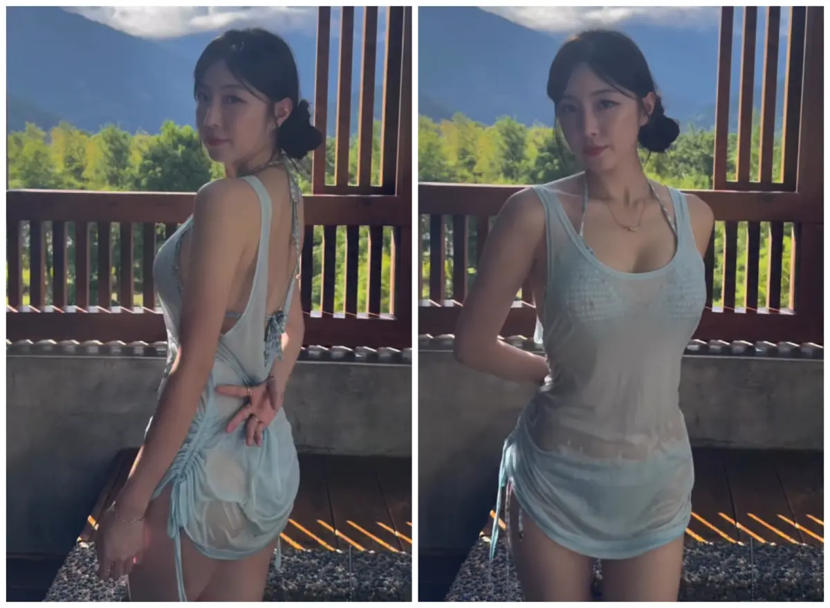 ▲安芝儇分享自己泡溫泉的影片，只見她換上比基尼透視裝，吸引3萬粉絲按讚，更有人留言，忍不住把影片重播1小時。（圖／安芝儇IG@wlgus2qh）