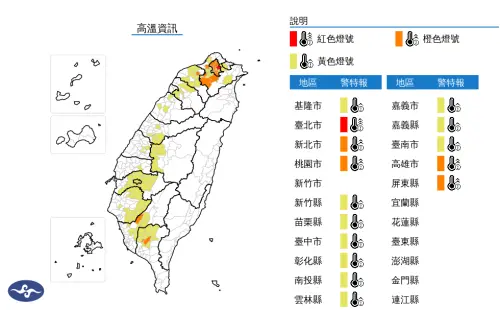 ▲氣象署發高溫燈號。（圖／翻攝氣象署）