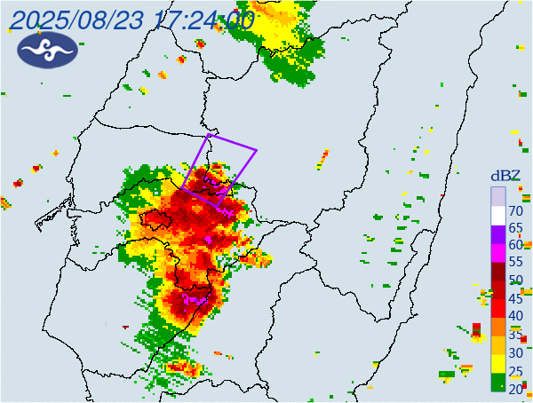 ▲中央氣象署17時57分發布，彰化縣、南投縣、雲林縣、嘉義縣大雷雨警戒範圍。（圖／中央氣象署）