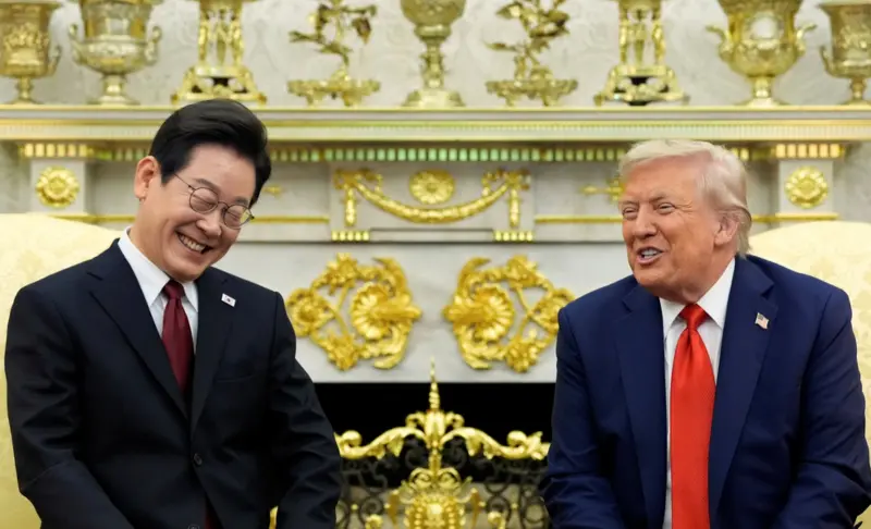 ▲韓國總統李在明、美國總統川普,25日在白宮會晤,談話內容涉及北韓、美韓貿易協議、駐韓美軍等等。(圖/美聯社/達志影像)
